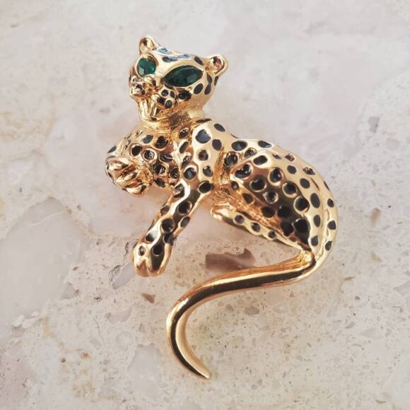Signed Vintage D'Orlan Cheetah, Jaguar, Leopard Brooch Pin - Picture 1 of 10